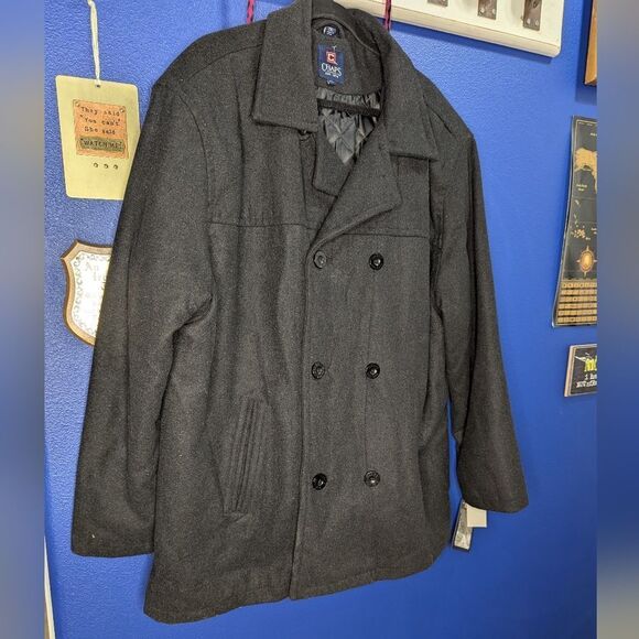 Chaps Black Pea Coat - Picture 1 of 7